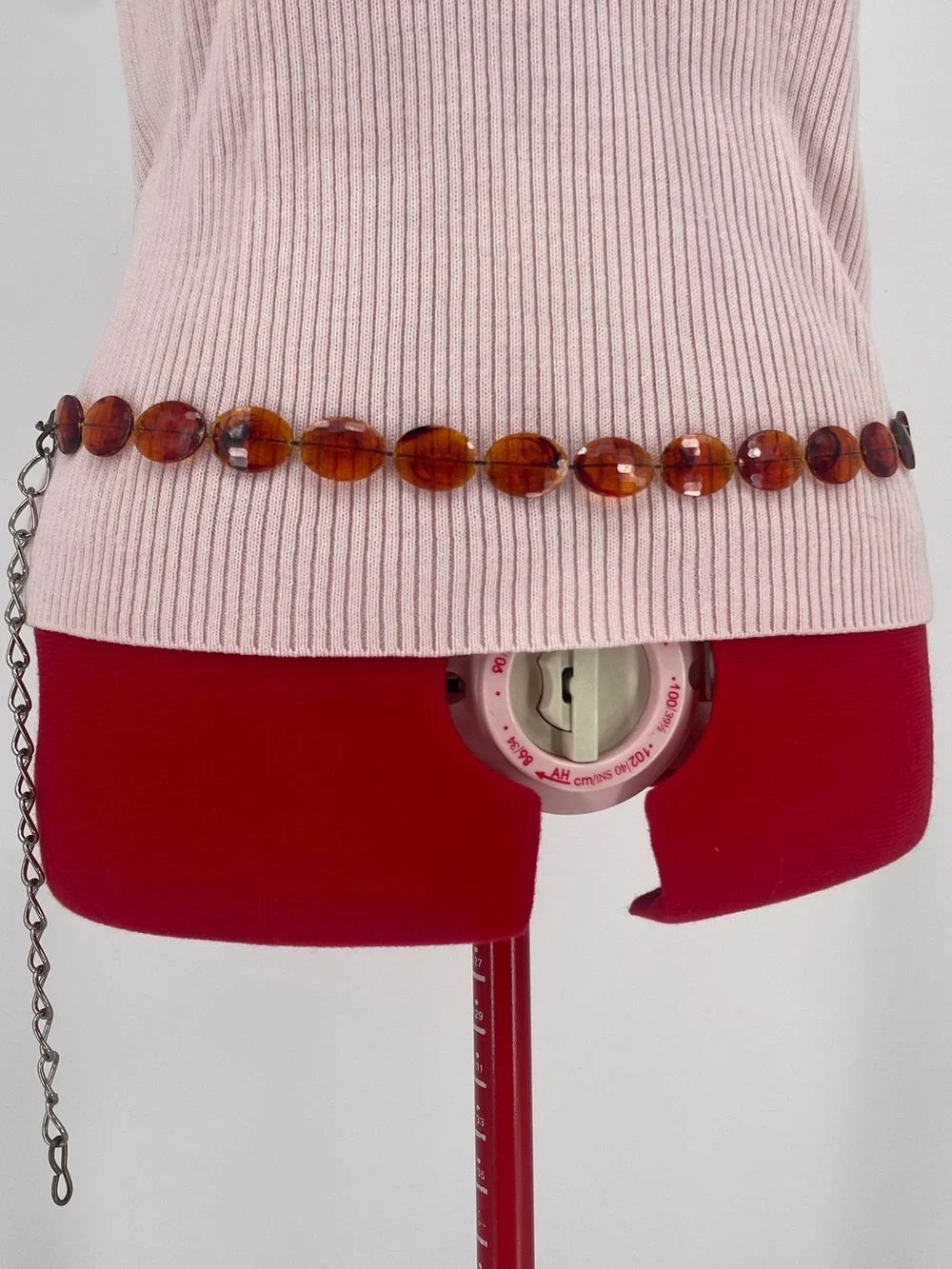Vintage Beaded Chain Belt Amber Colored Faceted Beads Adjustable Fit